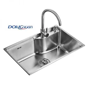 Guangdong Dongyuan Kitchenware 680×450×210mm POSCO SUS304 Stainless Steel Large Single Bowl Overmount Drawn Kitchen Sink With Overflow(DY-577) thumbnail-1