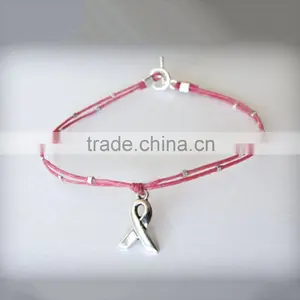 RetroStyle Red Rope Wax Cord Bracelet Metal Heart Charm Bangle Bracelet thumbnail-5