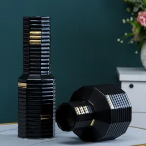 Black Gild Nordic Light Luxury Fashion Hand Made Ceramic Flower Vase For Home Decor thumbnail-2
