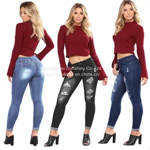 Women's New Style European and American Ripped Slim-fit Buttocks-lifting Jeans thumbnail-1