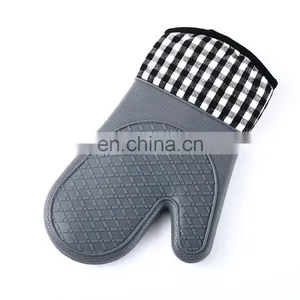 Promotional Cheap Outdoor BBQ Kitchen Grill Oven Mittens Long Double Cotton Silicone Oven Mitts Cooking Heat Resistant Gloves thumbnail-2