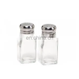 85ml Square Glass Bottle Salt Pepper Shaker With Metal Lid thumbnail-1