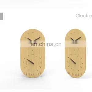 Multifunctional Eco Friendly 100% Natural Bamboo Oval Tide And Singing Bowl Analog Wall Clock thumbnail-5