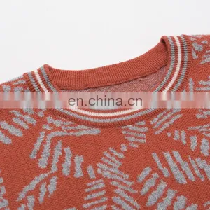 Custom Vintage 100% Cashmere Women's Crew Neck Pullover Knitted Intarsia Leaves Pattern Sweater for Winter OEM Service thumbnail-4