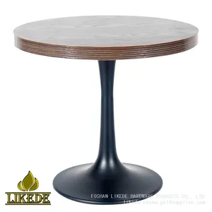 Heavy Duty Tea Table With Tulip and Trumpet Base in Black Aluminum Carbon Steel Stainless Metal Tulip Trumpet Base in Black thumbnail-1
