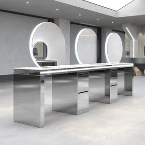 Stainless Steel Hair Salon Mirror Luxury Led Light Wall Mounted Hair Salon Mirrors Station thumbnail-1