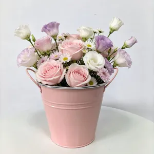 Metal Flower Bucket Metal Planter Bucket Galvanized Metal Bucket Planter thumbnail-1