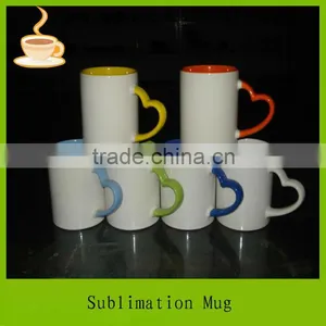 Coffee Ceramic Mug With Different Color Sublimation Inside and Heart Shape Handle, Pattern and Logo Printing Allowed thumbnail-1