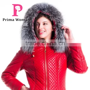 Used Long Winter Women Medium Length Leather Jacket With Brown Fox Hat Overcoat thumbnail-5
