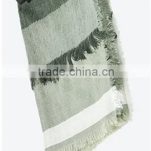 Green Tassel Fringe ,Oversize Tartan Pashmina Scarf. Striped Tartan Scarf,Tartan Pashmina Scarf, thumbnail-2