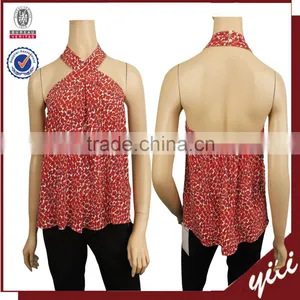 2016 S/S New Product Sleeveless Printed Women Summer Latest Fashion Blouse Design thumbnail-1
