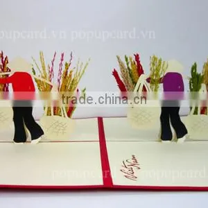 Viet Nam Carrying (dried Flowers) New 3d Greeting Card thumbnail-1