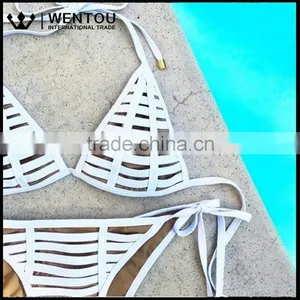 2016 Women White Black Striped Sexy Mature Bikini thumbnail-1
