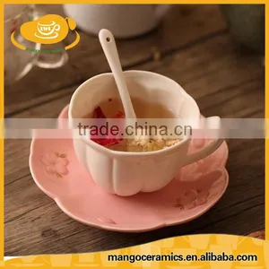 Japanese Style Pink Sakura Ceramic Coffe Cup and Saucer Set thumbnail-2