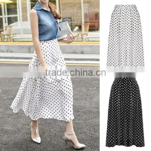 Stylish Lady Women Sweet Medium Elastic Waist Dot Chiffon Mild-calf Casual Pleated Skirt thumbnail-2