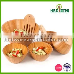 Custom Size Bamboo Wooden Salad Bowls With Serving Fork Set thumbnail-1