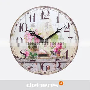 DEHENG Mdf Wall Clock,vintage Round Clock, Round Rose Art Clock thumbnail-2