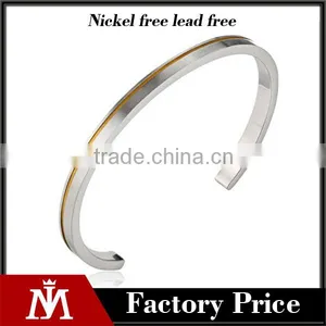2016 Cheap Stainless Steel Bangle Jewelry Two Tone Grooved Cuff Bracelet for Men and Women thumbnail-1