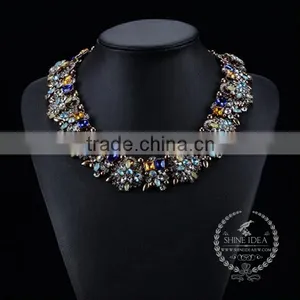 High Quality Vintage Colorful Rhinestone Chunky Statement Necklace Tin Alloy Fashion Women Pendant Necklace 6390053 thumbnail-1