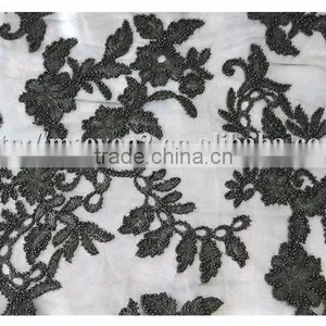 Latest Modern Black Beads Embroidery Textile Fabric for Cloths or Dress thumbnail-4