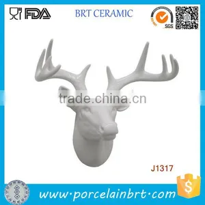 Wall Decoration White Ceramic Deer Head Figurine thumbnail-1