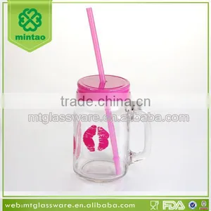 Pink Valentine Gift Mason Jar With Pink Lid and Pink Straw thumbnail-1