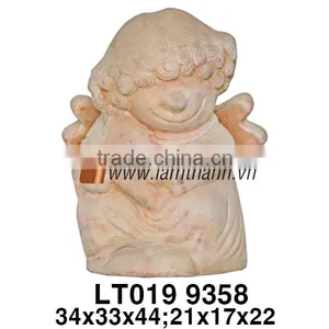Vietnam Pottery White Wash Terracotta Garden Decorative Love Angel Statue thumbnail-1