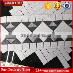 Color Mixed White Carrara Marble Mosaic Bathroom Tiles Border Design thumbnail-1