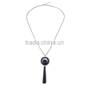 Chunky Bead Ball Wood Hoop Gold Hoop Rubber Strip Pendant Necklace Long Geometric Necklace thumbnail-4