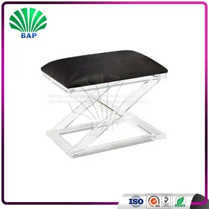 Luxury Home Furniture Acrylic Colored Cushion Stool Living Room Lucite Stool With Clear X-Shape Stool Legs thumbnail-2