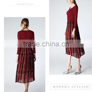 Latest Design Spring Lady Pleated Bohemia Long Dress thumbnail-3
