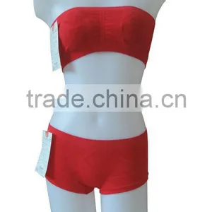 Nice Quality New Style Seamless Woman Underwear Ladies One Piece Bandeau Bra w Removable Cup Pad & Boxer thumbnail-1
