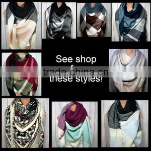 Blanket Scarf, Powder Blue, Cream, Black, Yellow, Boho Aztec Tribal Womens Oversized Large Winter Scarves thumbnail-4