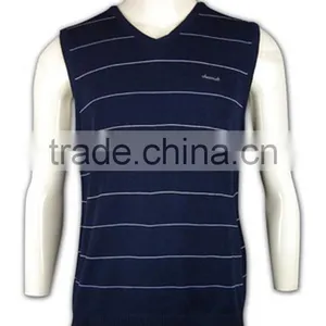 ISO9001/BSCI Manufature Embroidery Navy Blue Sleeveless Striped Sweater Vest thumbnail-2
