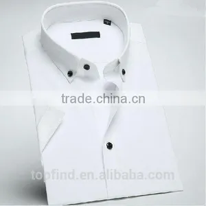 Slim White Light Color Short Sleeve Small Collar Cotton Men Shirts thumbnail-1