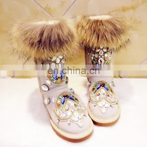 Aidocrystal Handmade Women Fur Snow Boots With Rhinestone thumbnail-1