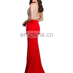 Grace Karin Women Sexy Backless V-Neck High-Split Shining Rhinestone Sequins Red Long Prom Dresses CL008914-1 thumbnail-4
