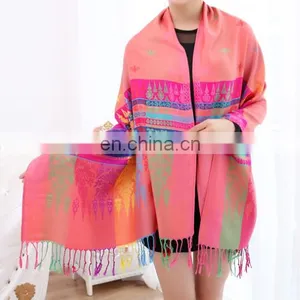 Spring Minority Style New Design Small Bee Colorful Stripes Cotton Linen High Quality Long Scarf thumbnail-1