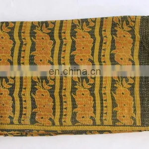Quilt Handmade Reversible Kantha Vintage Bedspread Gudari Quilt Yellow Free Ship thumbnail-2