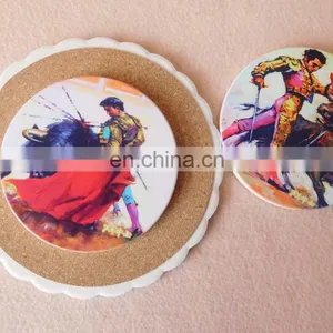 Custom Round Ceramic Coaster With Cork Back thumbnail-2