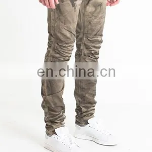 DiZNEW 2019 USA 100% Cotton Mens Jeans Skinny Fit Ribbed Ash Brown Biker Denim thumbnail-3