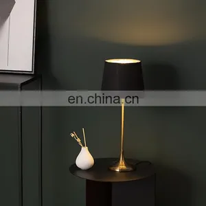 High Quality Modern Luxury Design Hotel Home Decor Black Linen Lampshade Metal Table Lamp for Bedroom thumbnail-1