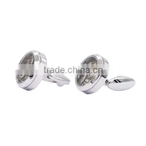 Silver Round Cuff Link Suits Shirt Tourbillon Mechanical Watch Cufflinks for Men thumbnail-2