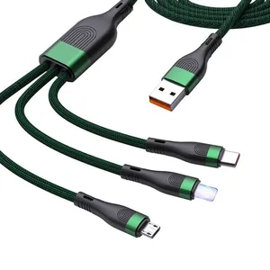 Factory Price Fast Charge 3 In 1 Nylon Braided 6a Usb 66W PD Data Cable for IPhoe7/8Plus/11pro for Huawei for Xiaomi for Samsung thumbnail-1