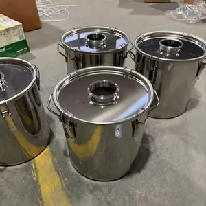 Heavy Duty Stainless Steel Storage Drum, 304/316L Open Top Stainless Steel Barrel With Handle, Industrial Stainless Steel Pail for Chemical/Water thumbnail-1