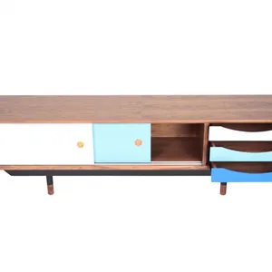Finn Juhl 1955 Replica Arne TV Cabinet Mid Century Modern Walnut Color Colorful Sliding Door Living Room Media Console Cabinet thumbnail-3