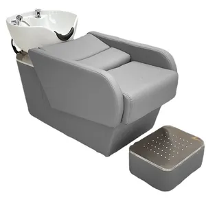 Japanese Shampoo Barber Chair With Ceramic Basin Hydraulic Lift Half Lying 300kg Capacity thumbnail-2