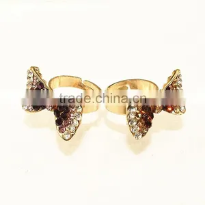Colorful Crystal Paved Butterfly Nice Design Bow Tie Shape Addustable Ring thumbnail-3