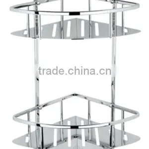 Stainless Steel Bath Corner Shelf, Stainless Steel Dual Tier Corner Rack With Hooks, 725-2 thumbnail-2