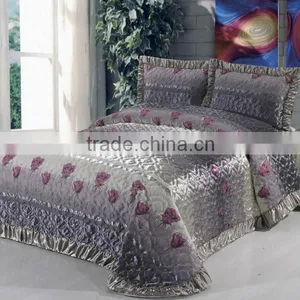 2016 Hot Sale Gorgeous Jaquard Flower Quilt Bed Set In Grey Color thumbnail-1